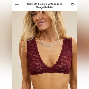 Aerie. Show Off Flocked Vintage Lace Plunge Bralette. small